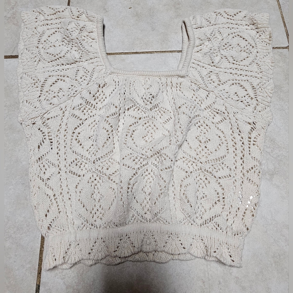 Crochet knit crop top and midi skirt set small